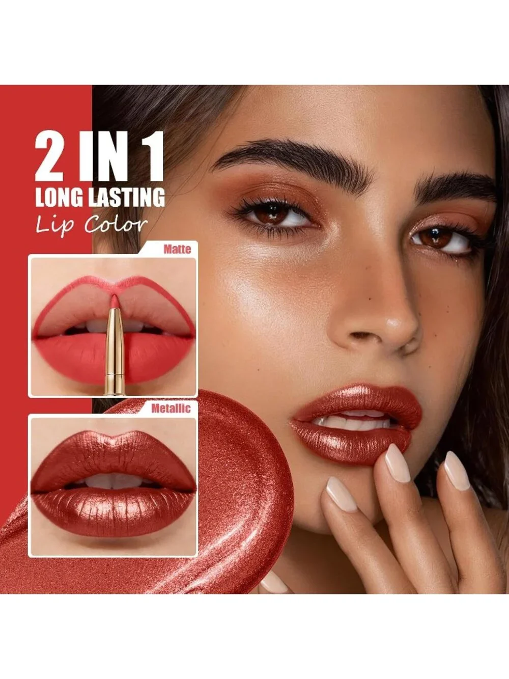 Women's GB28 Sahara Metallic 2-in-1 Glitter Long Lasting Lipstick & Lip Liner